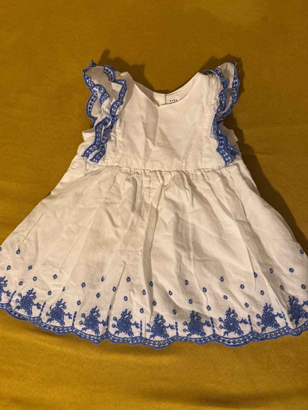 White & Blue Embroidered baby Dress